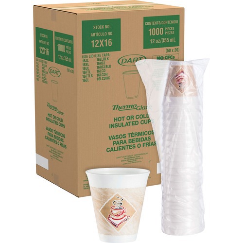Pack of (1000), Caf 9 G 12 oz Hot/Cold Foam Cups